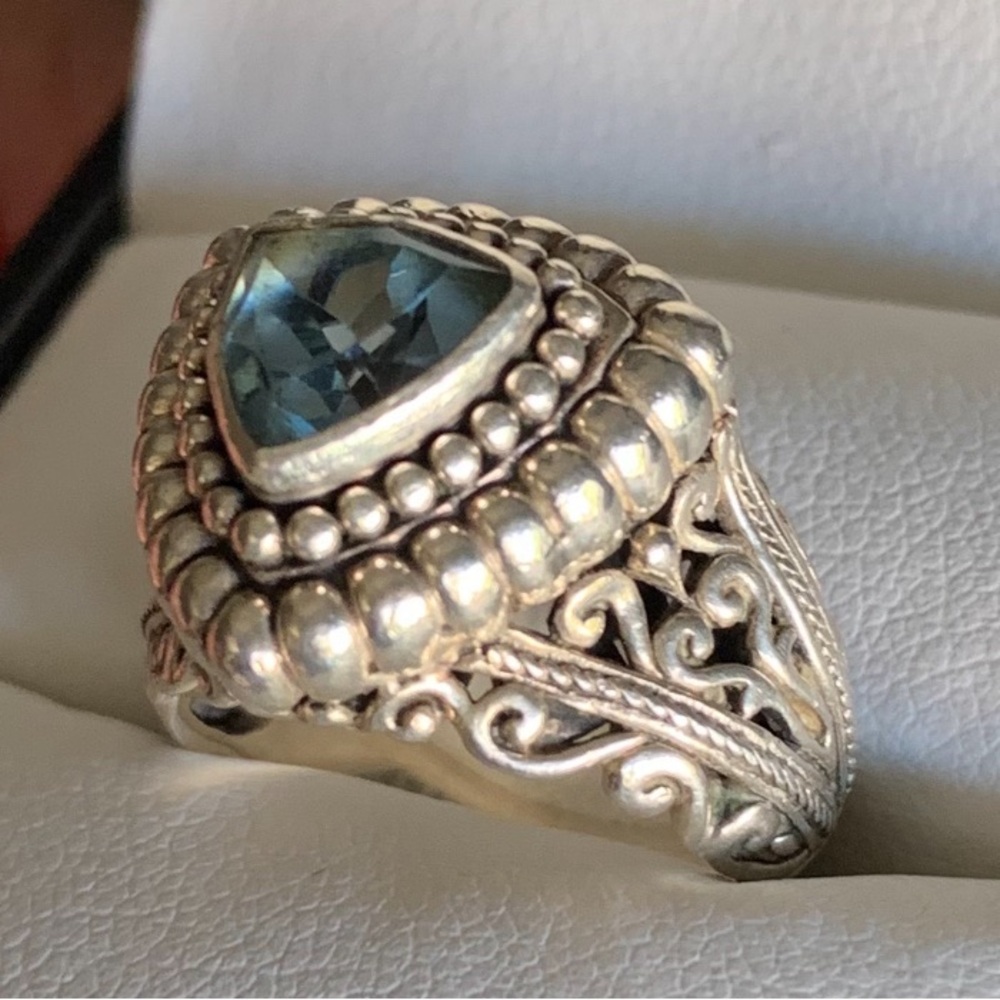 925 and Large Triangular Aquamarine gorgeous statement ring from Bali. Size 6